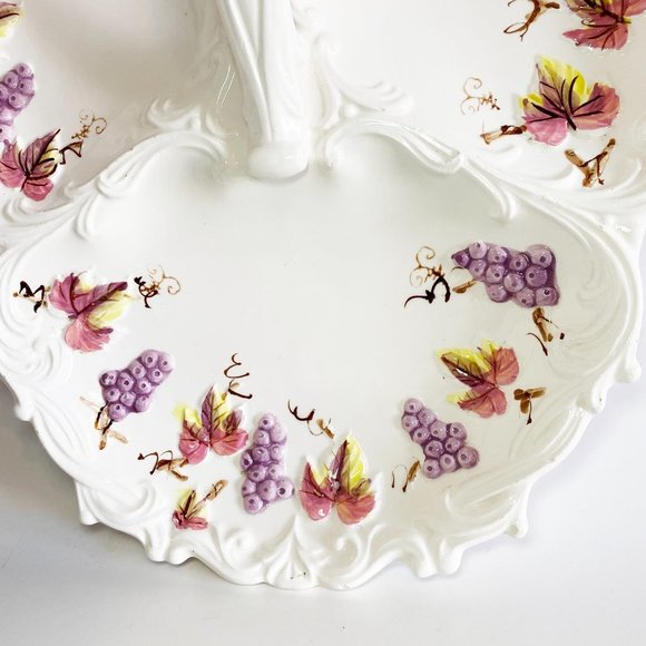 Vintage ESD Japan Hand Painted Ceramic Pickle Tray Dish Grape Vines Leaves 1950s - Picture 4 of 7